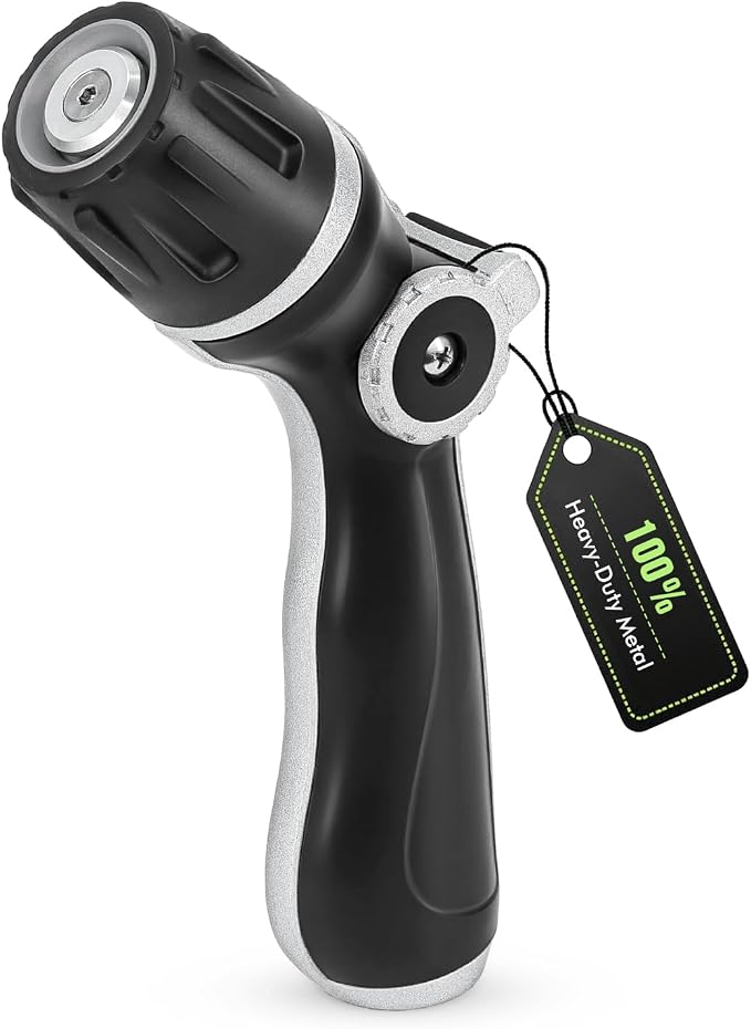 RESTMO Garden Hose Nozzle, Heavy Duty Water Hose Sprayer Nozzle for Outdoor | Metal Spray Nozzle, Adjustable Thumb Control, 3 Patterns, Jet | Rinse | Cone, Leak-proof, Ideal for Lawn & Plant & Car, Black
