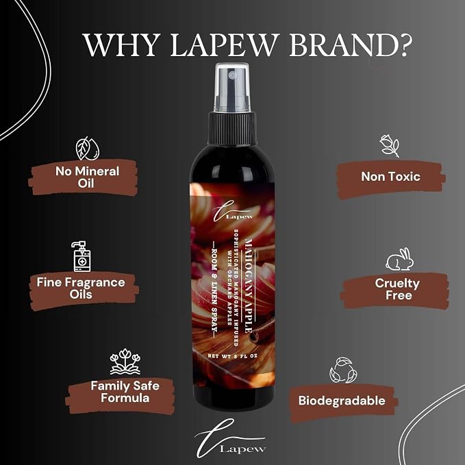Lapew Room & Linen Spray | Fragrance Mist for Home, Car & Office | Fabric & Air Freshener | Neutralizing Mist | Made in USA | Mahogany Apple
