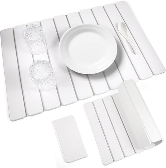 2 PCS Quick Dry Stone Dishes Mats for Kitchen Counter,Collapsible Quick Drying Dish Mats,Ultra Absorbent Diatomaceous Earth Mats for Dishes Bottles Cups, Match Any Countertop（White 24"×16"& 8"x4"）