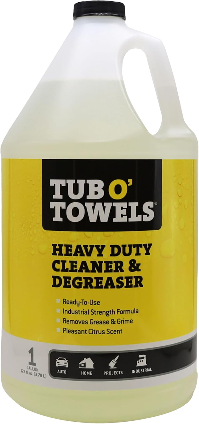 Tub O' Towels Heavy Duty Cleaner and Degreaser Spray Helps in Removing Oil Tar Paint Dirt Caulk Grease Grime Gunk Epoxies, Industrial Strength, Home & Auto, Made In USA, Citrus Scent, 1 Gallon