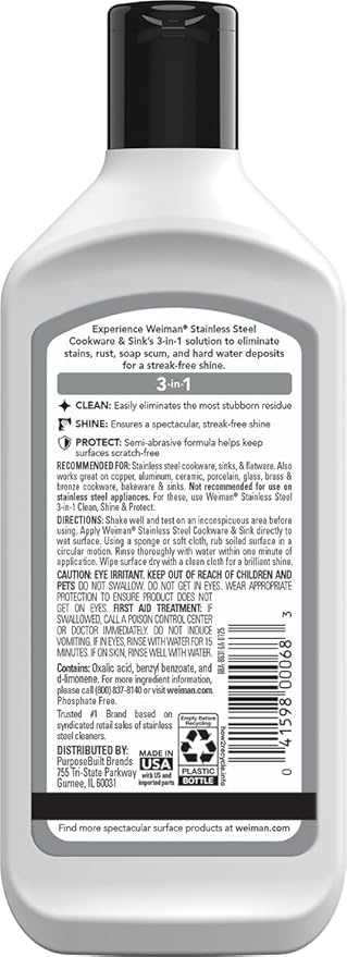 Weiman Stainless Steel Sink and Pots & Pans Cleaner and Polish