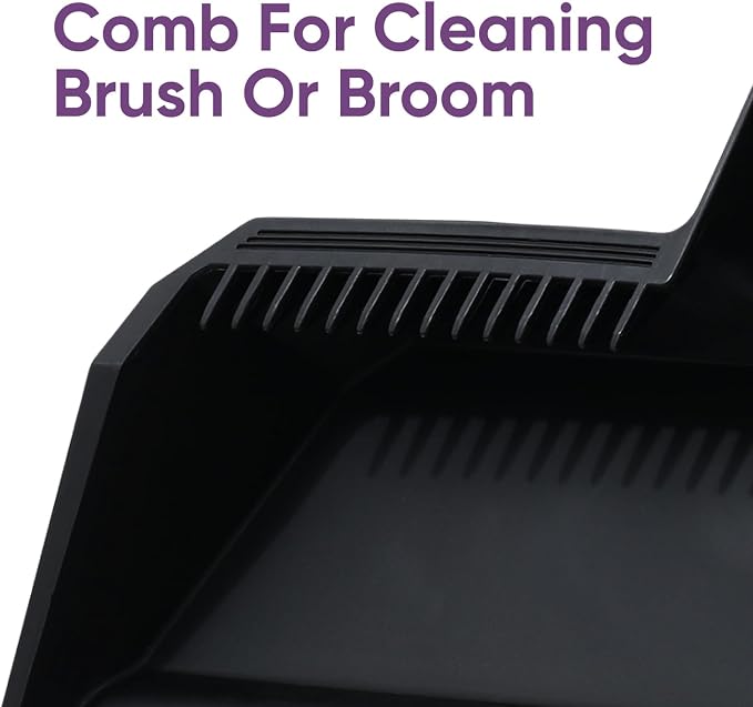 Superio 2-Pack Wide Plastic Dustpan with Comb - 16" Wide, Rubber Lip, Broom Handle Clip, Black