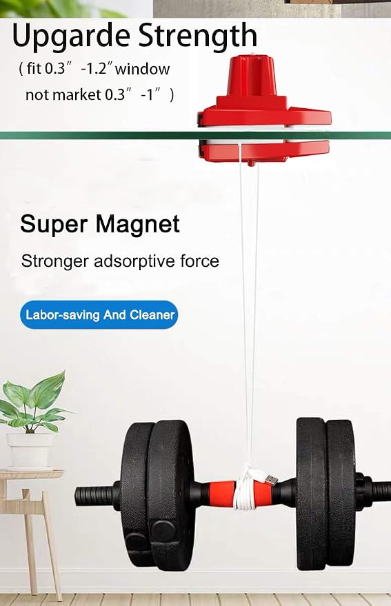Fcare Outside Magnetic Window Cleaner, Double-Sided Brush Glass Wiper Cleaning Tools, Adjustable Magnetic Glider for High-Rise Double Glazed Thick Windows Thickness 0.3"-1.2" (red)