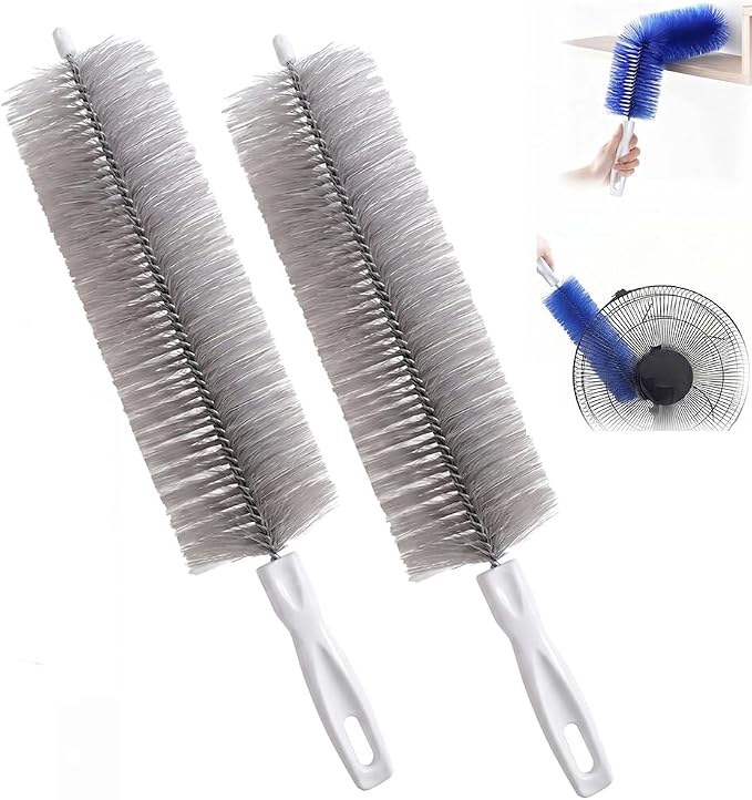 Fan Cleaning Brush, Bendable Microfiber Head, Microfiber Duster for Electric Fan and Blind, Reusable Dust Remover Washable ldeal for Electric Fans Air Conditioning, Home Car Vents, Curtain (Gray 2PCS)
