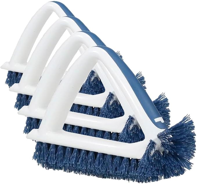 Unger 2-in-1 Grout and Corner Scrubber Brush Tool, Crevice Bathroom Cleaning Supplies for Showers, Door Tracks, Tile, and Bathtubs, Household 360-Degree Scrubbing Power (Pack of 4)