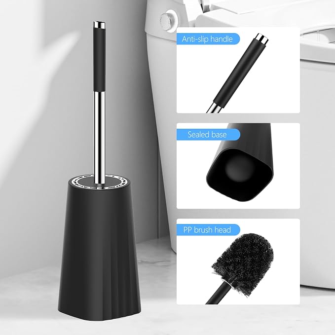 SetSail Toilet Brush, Compact Size Toilet Bowl Brush and Holder Toilet Brushes for Bathroom with Stainless Steel Handle Toilet Cleaner Brush with Durable Scrubbing Bristles, Splash-Proof