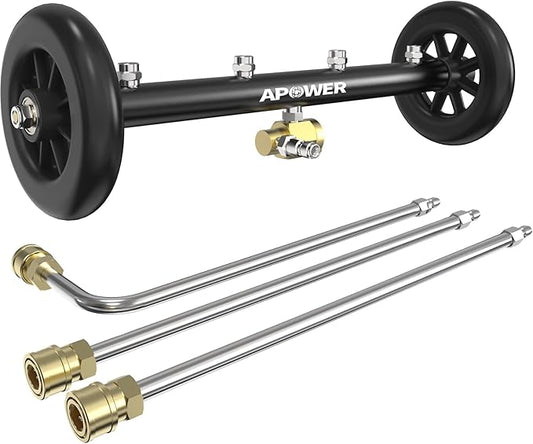 16" Undercarriage Pressure Washer Attachment, Water Broom | Under Carriage Car Cleaner, Electric Power Wash Accessories with 3 Pieces Extension Wand, 1/4" Connector, 4000 PSI, Black