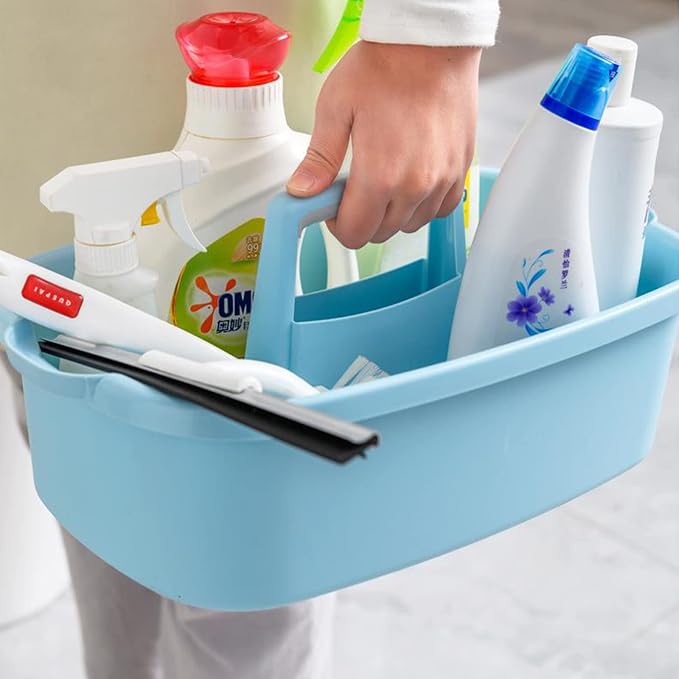 JiatuA Large Cleaning Supplies Caddy Portable Shower Caddy Basket Blue | Sturdy Supply Organizer with Handle Plastic Bucket Tool Storage for Bathroom Bedroom Kitchen Garden College Dorm Essentials