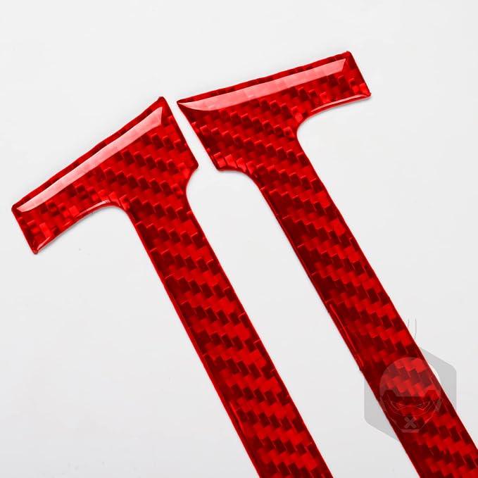 Red Real Carbon Fiber Trim for Tesla Accessories | for Model 3 2017-2022 / Model Y 2020-2024 Dashboard Sides Decoration Strip Sticker Interior Thick Overlay Decal