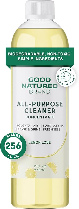 Good Natured Brand All-Purpose Cleaner Concentrate | Multi-Surface Cleaner | Natural Lemon Essential Oil | Multipurpose Cleaner Concentrate All Surfaces | Lemon Love | 16oz makes 256oz