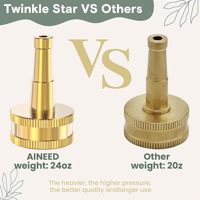 Twinkle Star Brass Hose Jet Nozzle with Garden Shut off Valve 4 Pack | 3/4" GHT High Pressure Hose Nozzle for Garden Hose & Car Wash, Extra 2 Rubber Washers