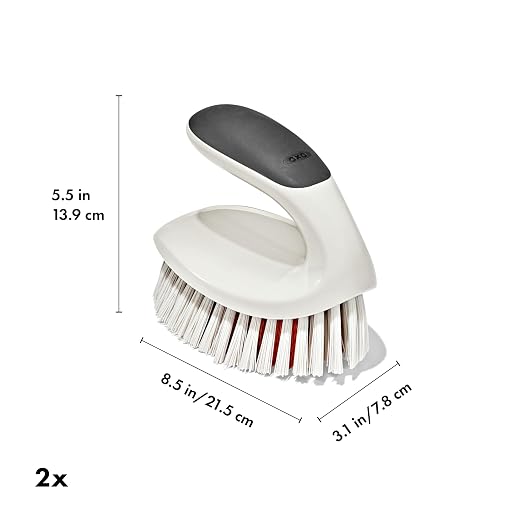 OXO Good Grips All-Purpose Scrub Brush – 2-Pack, Crevice Cleaning, Bathroom Cleaning, Scrub Brush with Handle, Brushes to Scrub Your Kitchen or bathrooms