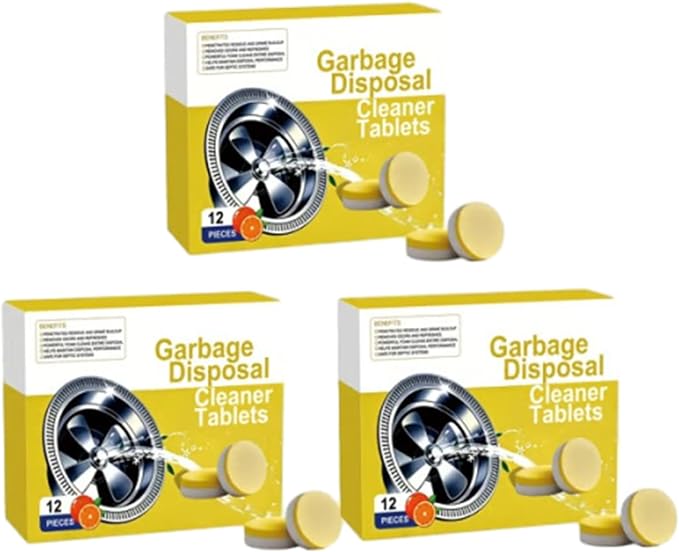 Deep Clean Disposal Tablets, Lemon-Scented Garbage Disposal Cleaner & Deodorizer for Kitchen Sink Drain,Keeps Kitchen Sink Fresh and Clean 12 Count, 3Boxs-36 Count, One Size