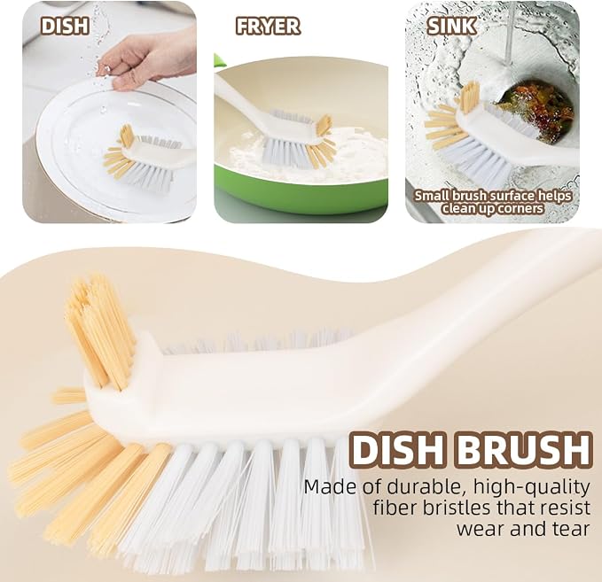 5 Pack Kitchen Dish Brush Set with 2 Dish Brush, Palm Scrub Brush and 2 Straw Brush for Kitchen Dishes Bottle Cup Pot Pans and Straws