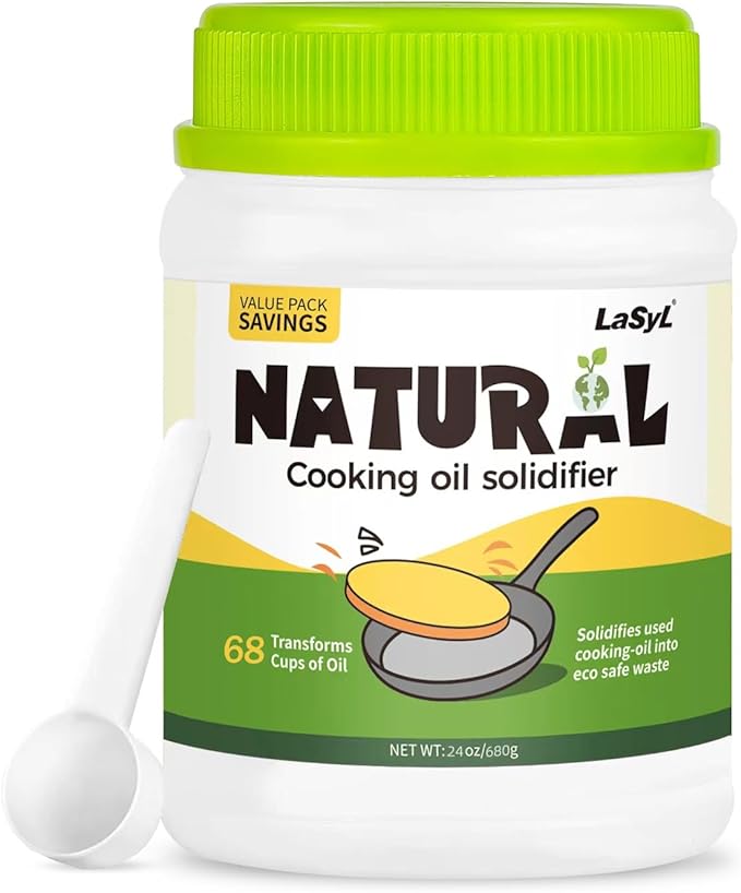 LaSyL Natural Cooking Oil Solidifier Powder, Harden Up to 4.5 Gallon of Fry Oil Away from Mess, 100% Plant-Based Hardener for Disposal, Value Pack 24 Oz