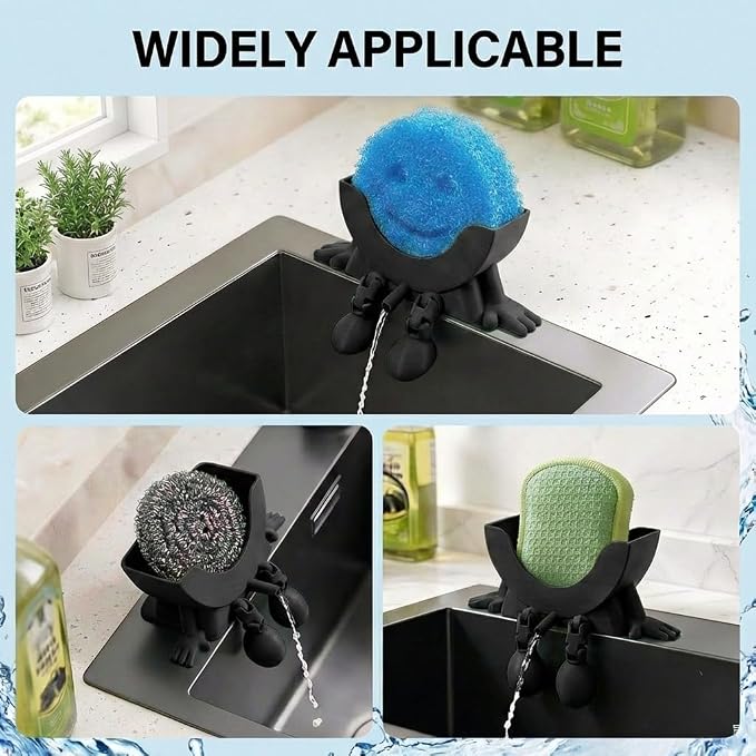Creative Drainage Sponge Holder: Traceless Glue, 3D Printed Funny Kitchen Sink Holder, Keeps Sponge Dry – for Scrub Daddy (1, Black)