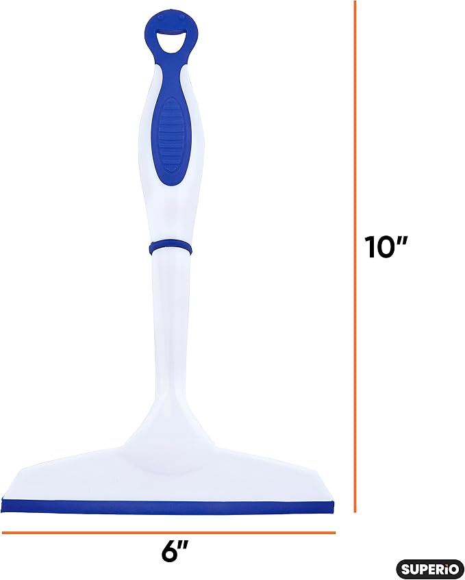 Superio Rubber Squeegee, 2 Pack, Streak Free All Purpose Window Squeegee, Comfort Grip Handle and Hanging Hook (Blue- Red, 6 Inch- 2 Pack)