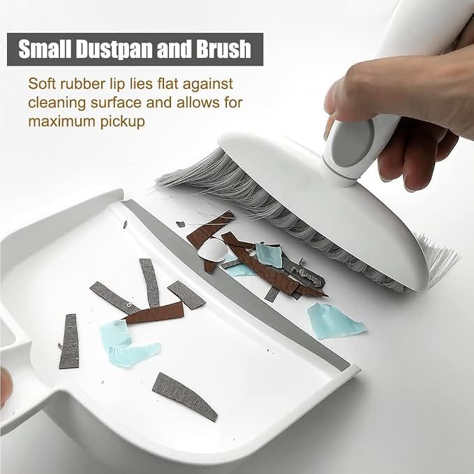 Dust pan, Small Broom and Dustpan Set, Mini Dustpan and Brush Set, Small Hand Broom with Dust Pan for Desk Table Cat Litter - Compact Hand Broom for Kitchen Counter Crumbs, RV Living Essentials (Gray)