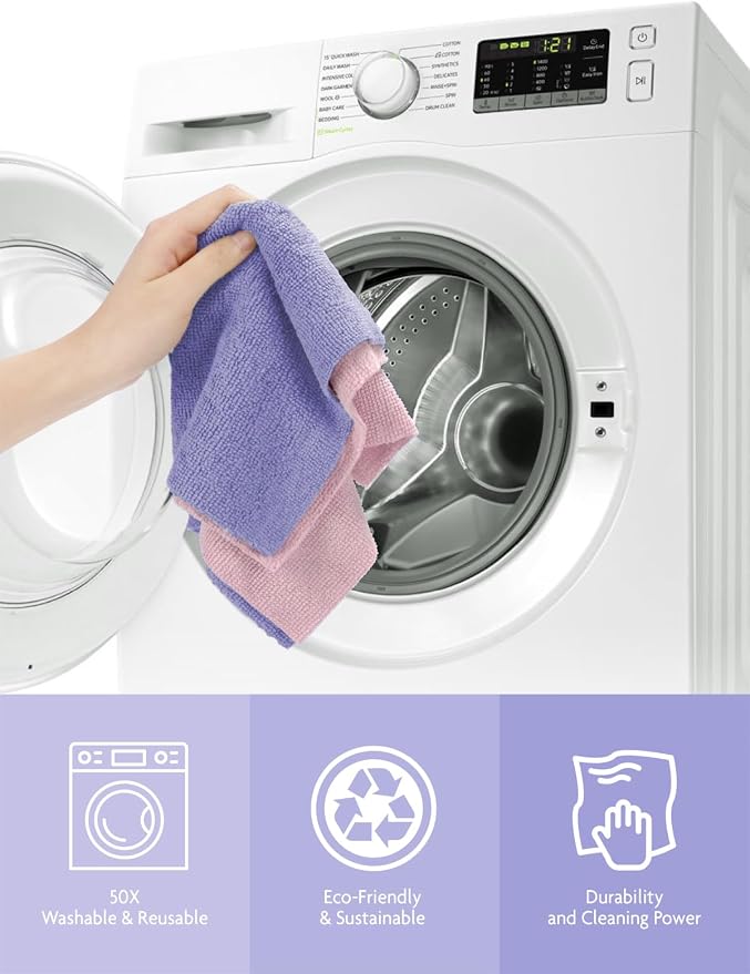 Fantasticlean Microfiber Cleaning Cloth Roll- 60 Sheets,12" (Pink,Lavender) | Super Absorbent, Lint-free, Tear-away Microfiber Towel Roll, for All-Purpose Cleaning, Reusable Alternative to Paper Towels