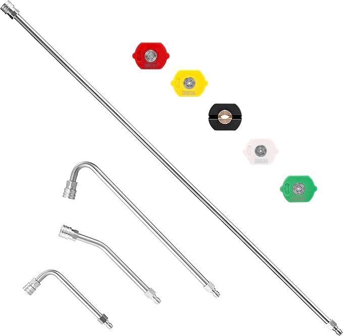 M MINGLE Pressure Washer Extension Wand - 120" Upgrade Power Washer Lance | Pressure Washer Accessories with 5 Nozzle Tips - 30°/90°/120° Curved Rod - 1/4" Quick Connect