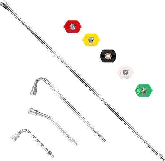M MINGLE Pressure Washer Extension Wand - 120" Upgrade Power Washer Lance | Pressure Washer Accessories with 5 Nozzle Tips - 30°/90°/120° Curved Rod - 1/4" Quick Connect