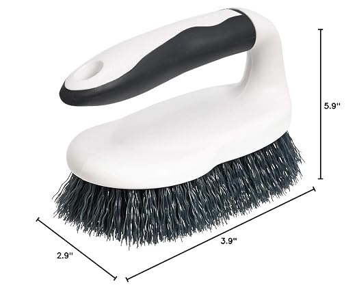 Amazon Basics All Purpose Rectangular Scrub Brush, Hard Bristle, Stiff Bristles, Sturdy, Ergonomic Long Handle, Durable, 2-Pack, White & Black