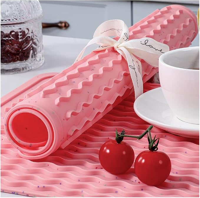 CAKETIME 2 Pack Multicolor Silicone Dish Drying Mat for Kitchen Counter Placemats Chef Mother Essentials Espresso Machine Station Utensil Holder Rack Washer Trivets Oven Tools Cute Girl Pink Gifts
