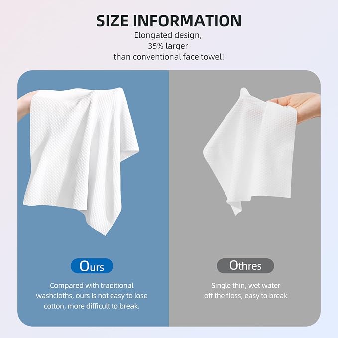 Disposable Face Towels,Viscose Biodegradable Large Dry Wipes,Super Soft & Thick Face Cleansing Towels,Daily Facial Tissues for Sensitive Skin, Makeup Removing,Facial Clean,Nursing,Travel (50 Count)
