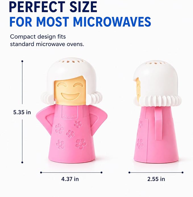 Microwave Steam Cleaner Tool, Fill with Vinegar & Water, Optional Lemon Drops, Heat 5-7 Minutes to Soften Grease & Residue, Non-Toxic Reusable Kitchen Cleaner for Microwaves (Pink)