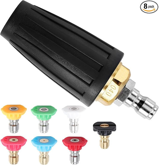 Pressure Washer Tips Rotating Turbo Nozzle, 4000PSI Max Power Washer Accessories Parts, with 7pcs Spray Jet Nozzles Kit Attachment&1/4 IN Quick Connector, for Cleaning Concrete, Brick Surface