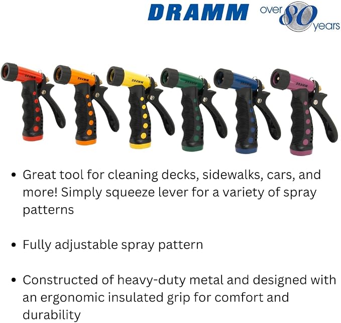 Dramm ColorStorm Premium Pistol Spray Nozzle – Heavy-Duty Adjustable Garden Hose Sprayer with Ergonomic Grip & Variable Water Patterns for Garden, Car, Deck, and Outdoor Cleaning – Blue