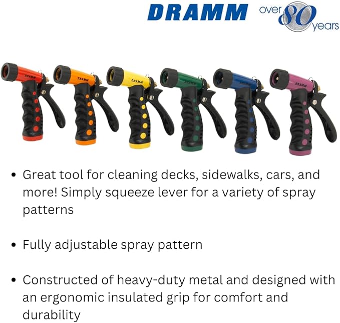 Dramm ColorStorm Premium Pistol Spray Nozzle – Heavy-Duty Adjustable Garden Hose Sprayer with Ergonomic Grip & Variable Water Patterns for Garden, Car, Deck, and Outdoor Cleaning – Berry