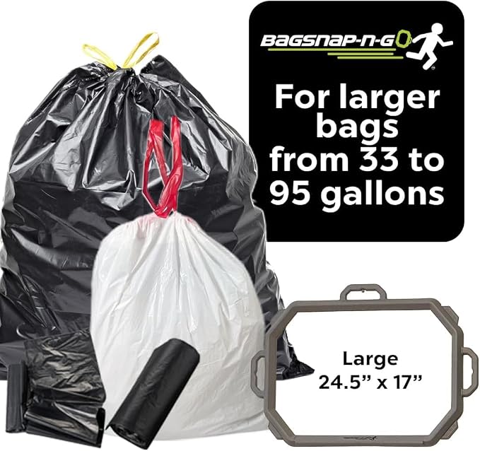 Large SnapRing Trash Bag Holder | Heavy Duty Garbage Opener Frame for 33–95 Gallon Contractor Lawn Leaf Bags | Outdoor Yard Cleanup Tool