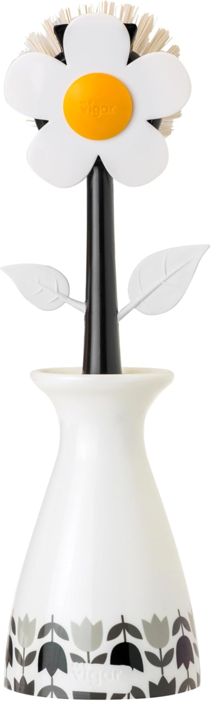 Vigar Flower Power Dish Brush - Flower-Shaped, Dish Brush with Handle and Vase Holder, Scrub Brush for Dishes, Dishwashing Brush, Kitchen Scrub Brush, Pot Scrubber, Kitchen Essentials - White, Black