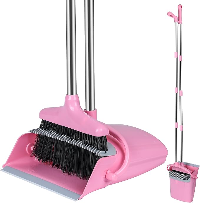 Broom and Dustpan Set, Broom with Dustpan Combo Set for Home Office Kitchen(Pink) | for Home Office Kitchen, Broom with Dustpan Combo Set, Pink