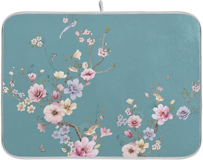 Absorbent Dish Drying Mat for Kitchen Counter - Chinese Painting Art Microfiber Drying Pad, Reversible Drainer Mats for Countertop, Lager 18 x 24 inch