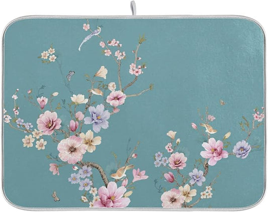 Absorbent Dish Drying Mat for Kitchen Counter - Chinese Painting Art Microfiber Drying Pad, Reversible Drainer Mats for Countertop, Small 16 x 18 inch
