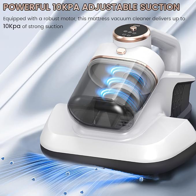 Cordless Mattress Vacuum Cleaner, 10Kpa Handheld Bed Vacuum with 3 Speed Modes & LED Screen, HEPA Filter Fabric Cleaner for Dust, Pet Hair on Pillows, Sofas, Carpet