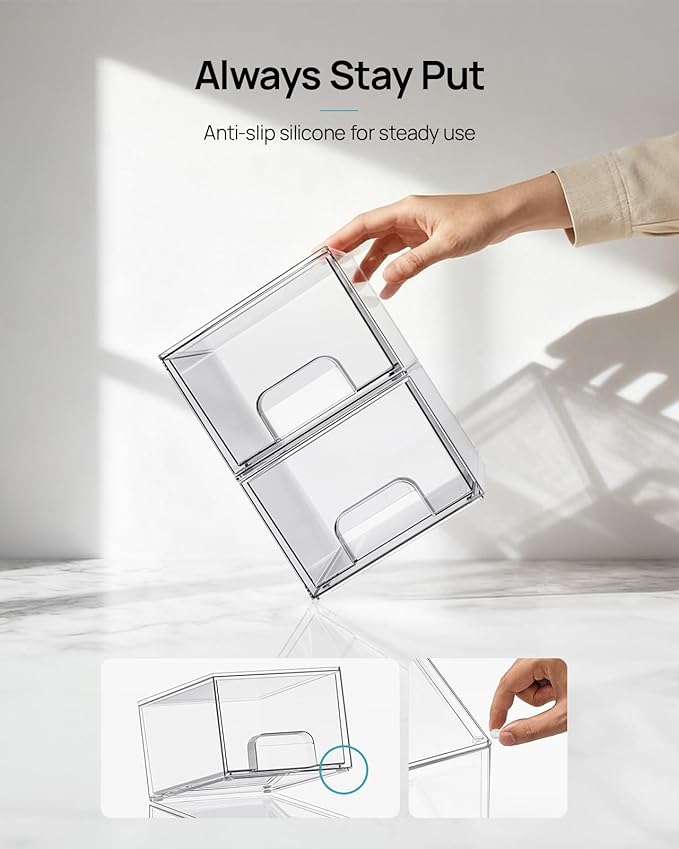 Vtopmart 8 Pack Small Clear Stackable Storage Drawers, Acrylic Bathroom Makeup Organizer, Plastic Storage Bins for Vanity, Undersink, Kitchen Cabinets, Pantry, Home Organization