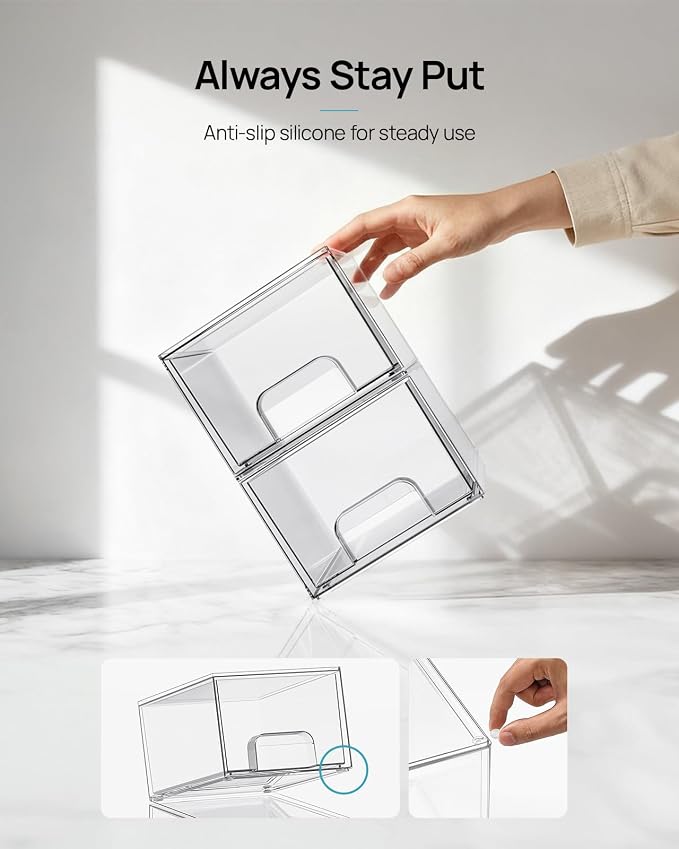 Vtopmart 12 Pack Small Clear Stackable Storage Drawers, Acrylic Bathroom Makeup Organizer, Plastic Storage Bins For Vanity, Undersink, Kitchen Cabinets, Pantry, Home Organization