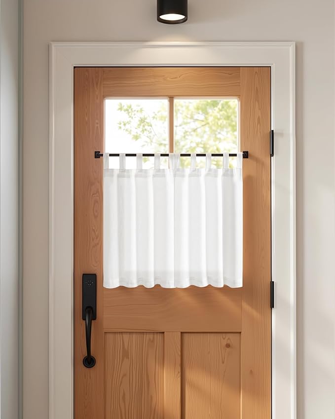 jinchan Linen Tier Curtains, Tab Top, 26x30, 2 Panels, Beige White | Light filtering, linen blend, farmhouse style, rustic decor, cafe curtain, kitchen, bathroom, laundry room, RV, small windows