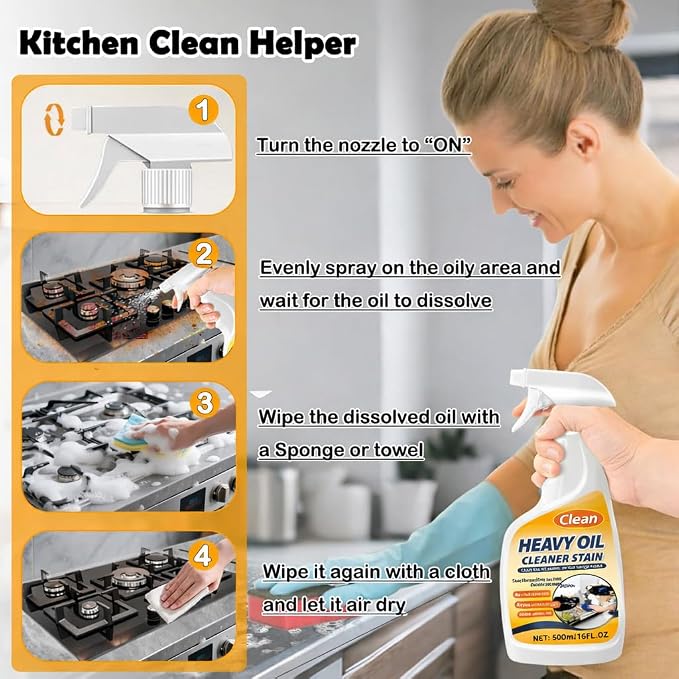 Heavy-Duty Degreaser, Stainless Steel Cleaner, Kitchen Appliances Cleaning Spray Remove Oil Dirt, Grime, and Grease for Oven, Microwave, stove top Cleaning Heavy Oil Stain Remover -16Fl.Oz