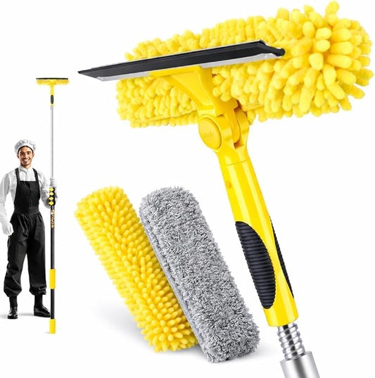 24 Feet High Reach Squeegee Window Cleaner Kit with 5-18Ft Extension Pole | 2 in 1 Window Cleaning Tool w/ 5-Stage Telescopic Pole &Rotatable Head,Window Washing Equipment for Solar Panel,RV,Car Glass