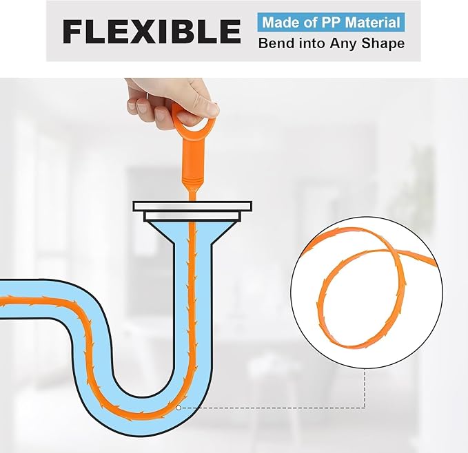 Drain Snake Clog Remover:3 Pcs Hair Clog Auger, 25 Inch Drain Cleaner Tool Suitable for Dredging Clogged Pipes, Sink, Shower Drains(Orange)