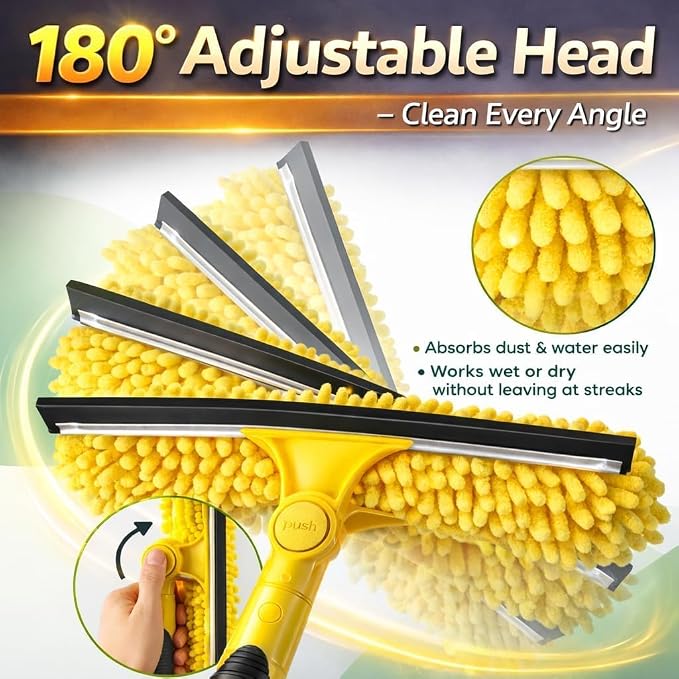 30 Feet High Reach Squeegee Window Cleaner Kit with 5-24Ft Extension Pole | 2 in 1 Window Cleaning Tool w/ 6-Stage Telescopic Pole &Rotatable Head,Window Washing Equipment for Solar Panel,RV,Car Glass