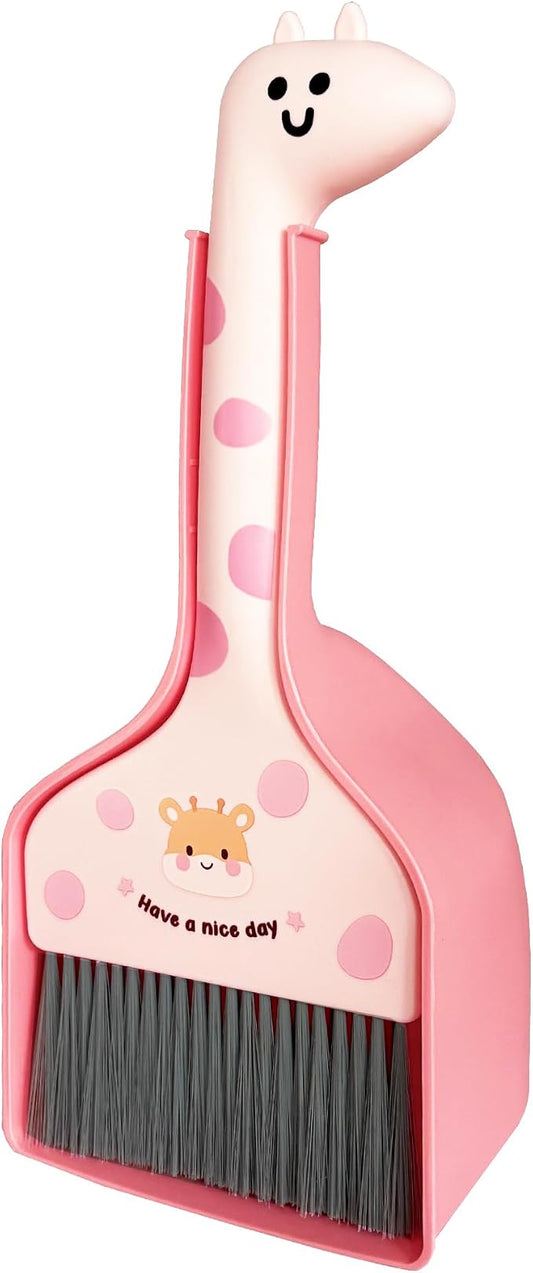 Mini Broom and Dustpan Set Cartoon Small Broom with Dustpan Combo Set Cute Cleaning Kit for Home Office Floor (Pink)
