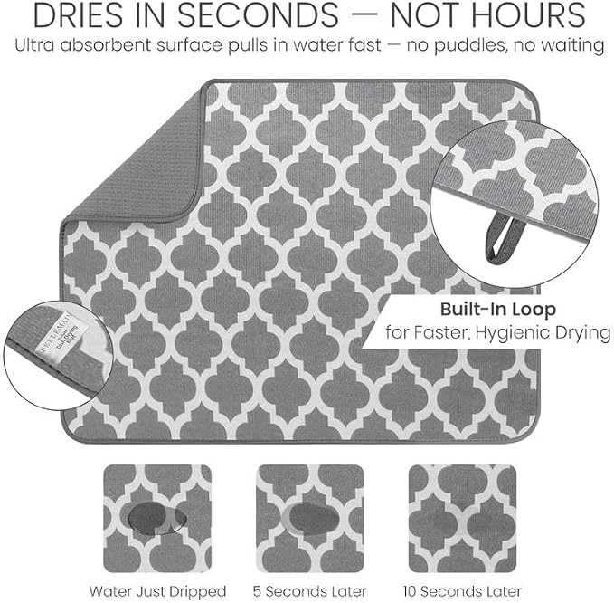 Bellemain XL Dish Mat 24" x 17" ( LARGEST MAT ) Microfiber Dish Drying Mat , Super absorbent ( Trellis )