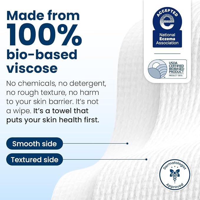 Clean Skin Club Clean Towels®, 100% USDA Biobased Face Towel, Disposable Face Towelette, Eczema Association Accepted, Makeup Remover Dry Wipes, Ultra Soft, 1 Pack, 25 Ct