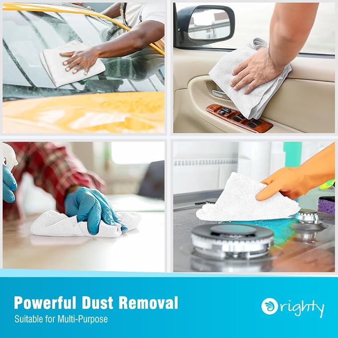 Orighty Microfiber Cleaning Cloth, Cleaning Rags, 12 Pack, 12x11 in, White | Microfiber Towels for Cars, Soft Highly Absorbent Rag, Lint Free Cloths for Car Care, House, Kitchen