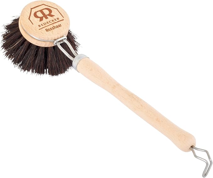 Redecker Dish Brush Set, Horsehair Bristles, 2 Inch Round, 2 Pack – Wooden Dish Brushes for Glassware & Everyday Cleaning, Made in Germany